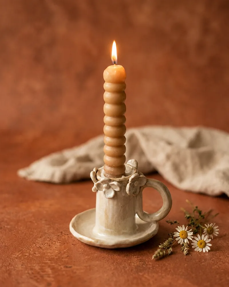 Castiçal Daisy, peça de cerâmica artesanal
