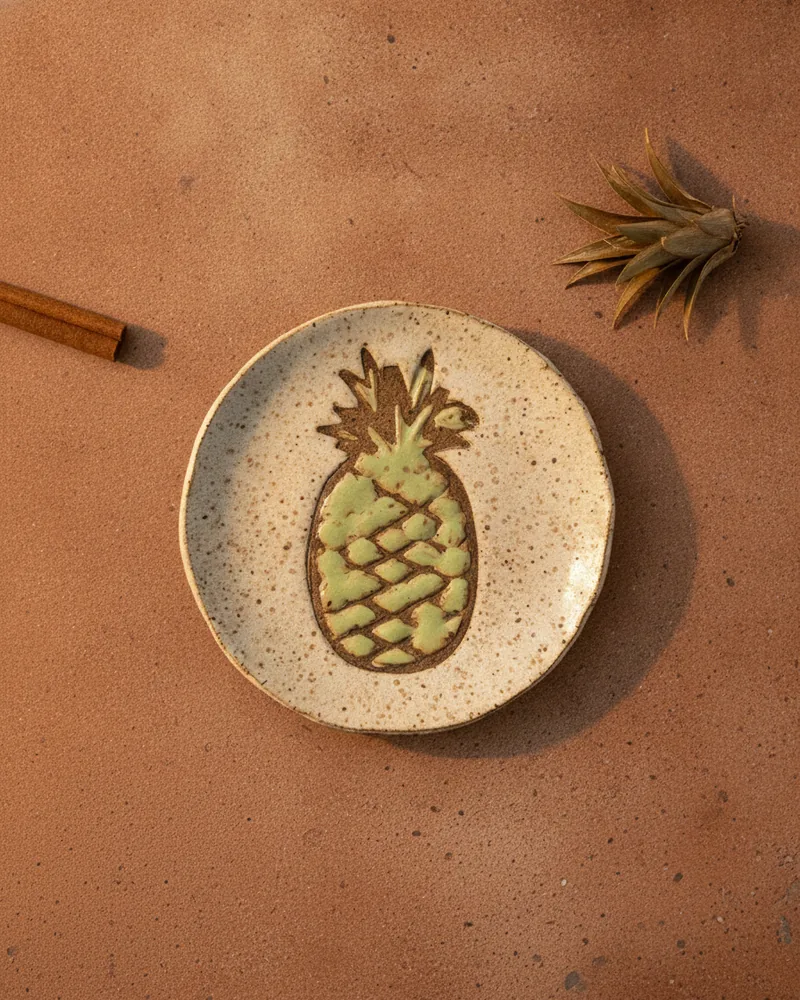 Mini Prato Pineapple, peça de cerâmica artesanal