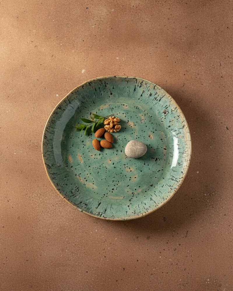 Prato Aqua Green, peça de cerâmica artesanal
