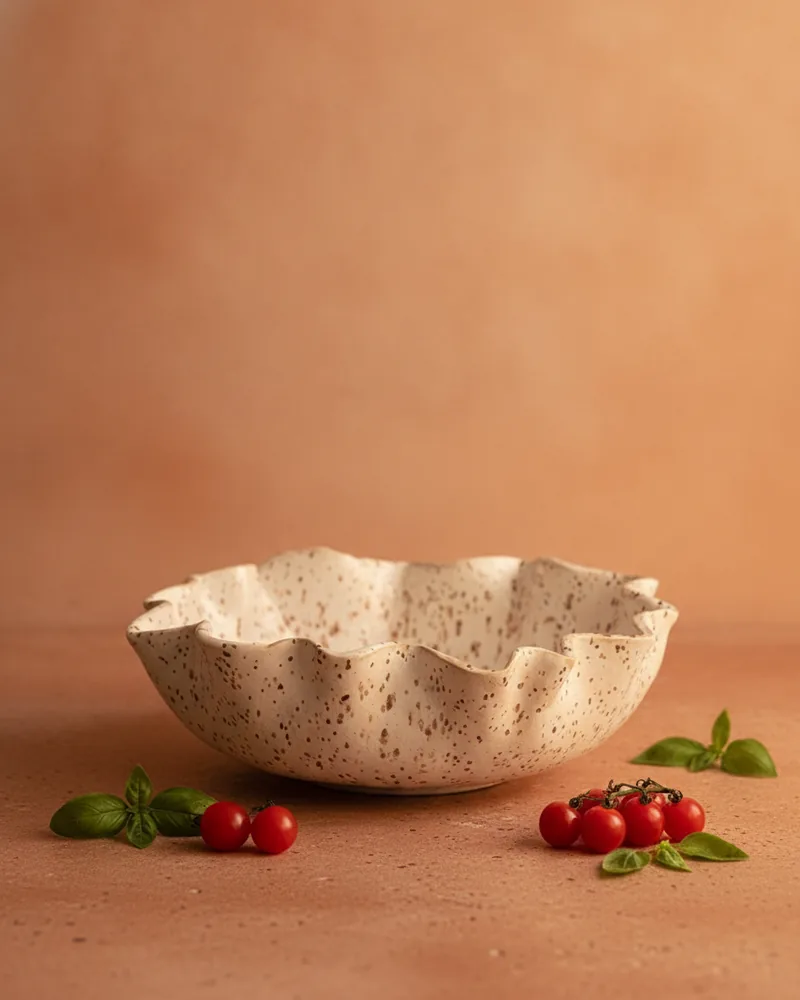 Saladeira Flocos, peça de cerâmica artesanal